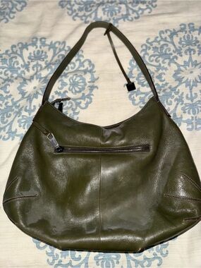HOBO Olive Leather Hobo Shoulder Bag with Front Zip Pocket